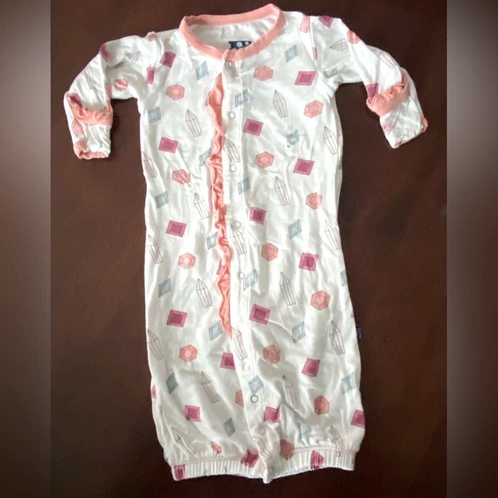 KicKee Pants Gemstone Print Ruffle Layette Gown | 0-3 months